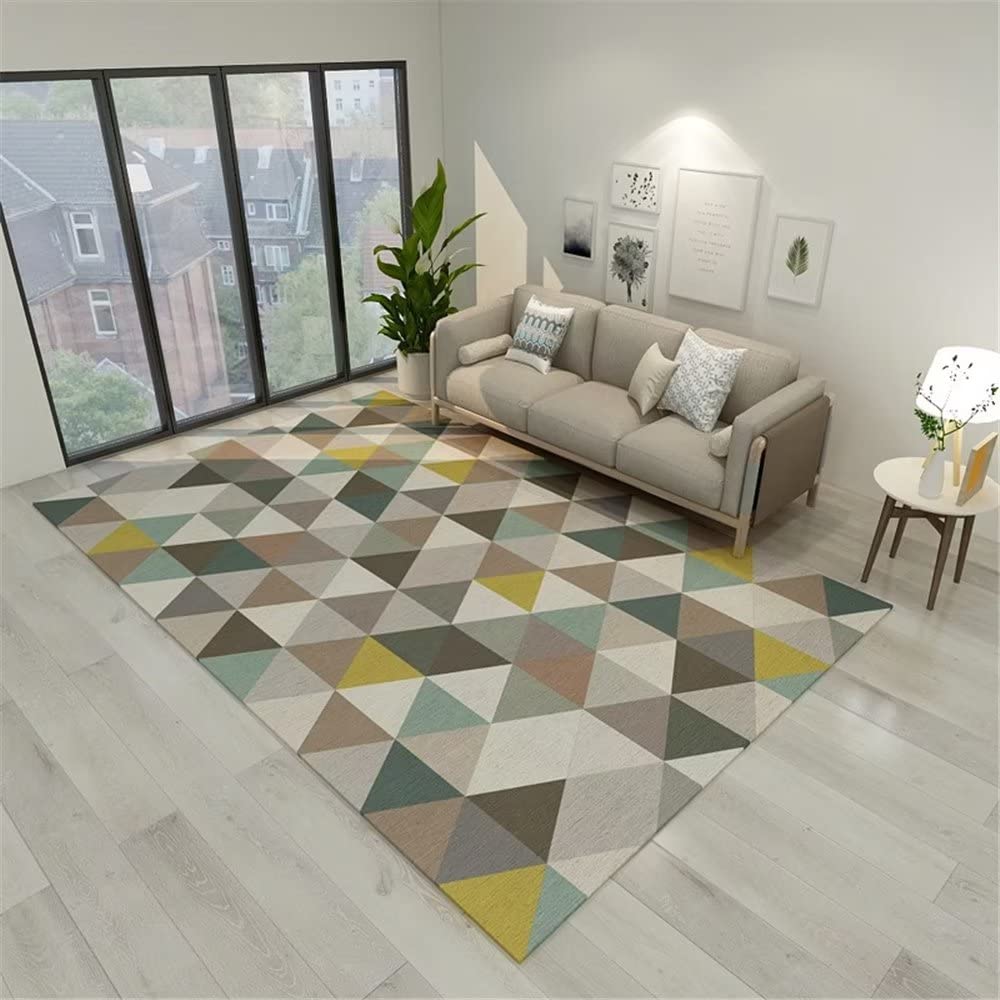 Tapis de salon lavable jaune et grand tapis géométrique triangle pour un entretien facile