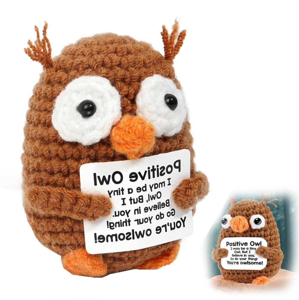 Zheeyee Emotional Support Owl Knitted Doll, Crochet Nuggets Pickle Plush Partner Cute Birthday Gift Gag Metal Health Gifts Unique Office Car Decor Office Gifts for Coworkers