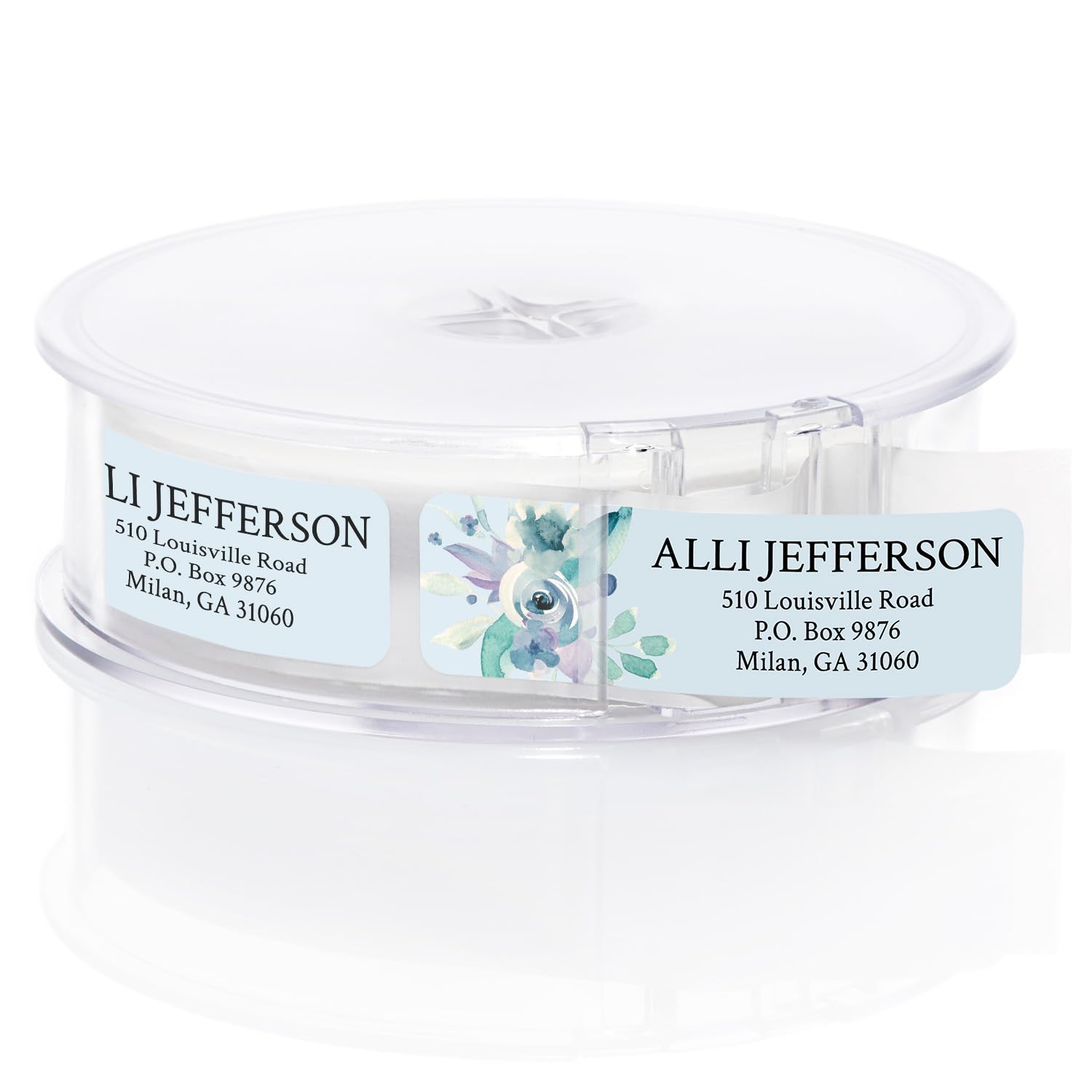 Blue Watercolor Floral Rolled Address Labels / 250 Personalized Return Address Labels/Designer Address Stickers in Elegant Plastic Dispenser
