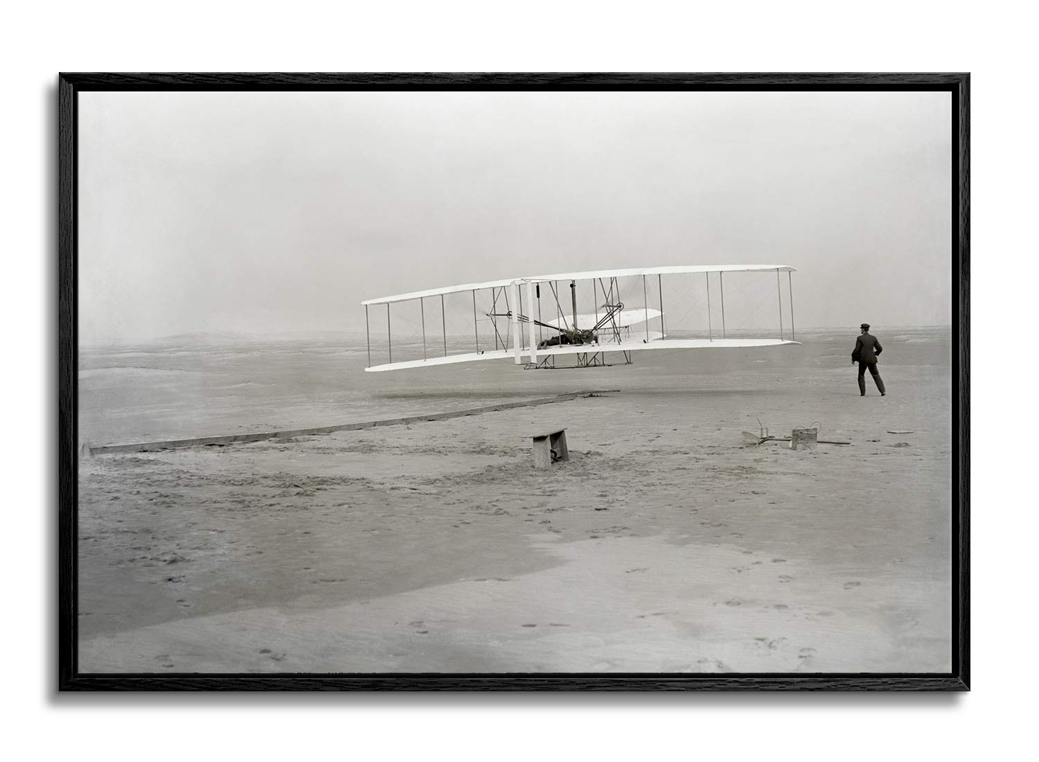 artprints1stop Floating Frame Canvas Print Wall Art - Wright First Flight 1903-24x16 inches