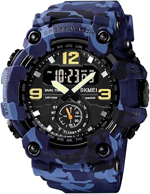 MASTOP Mens Large Dial LED Digital Sport Watch Military Multi Function Waterproof Alarm Electronic Watch