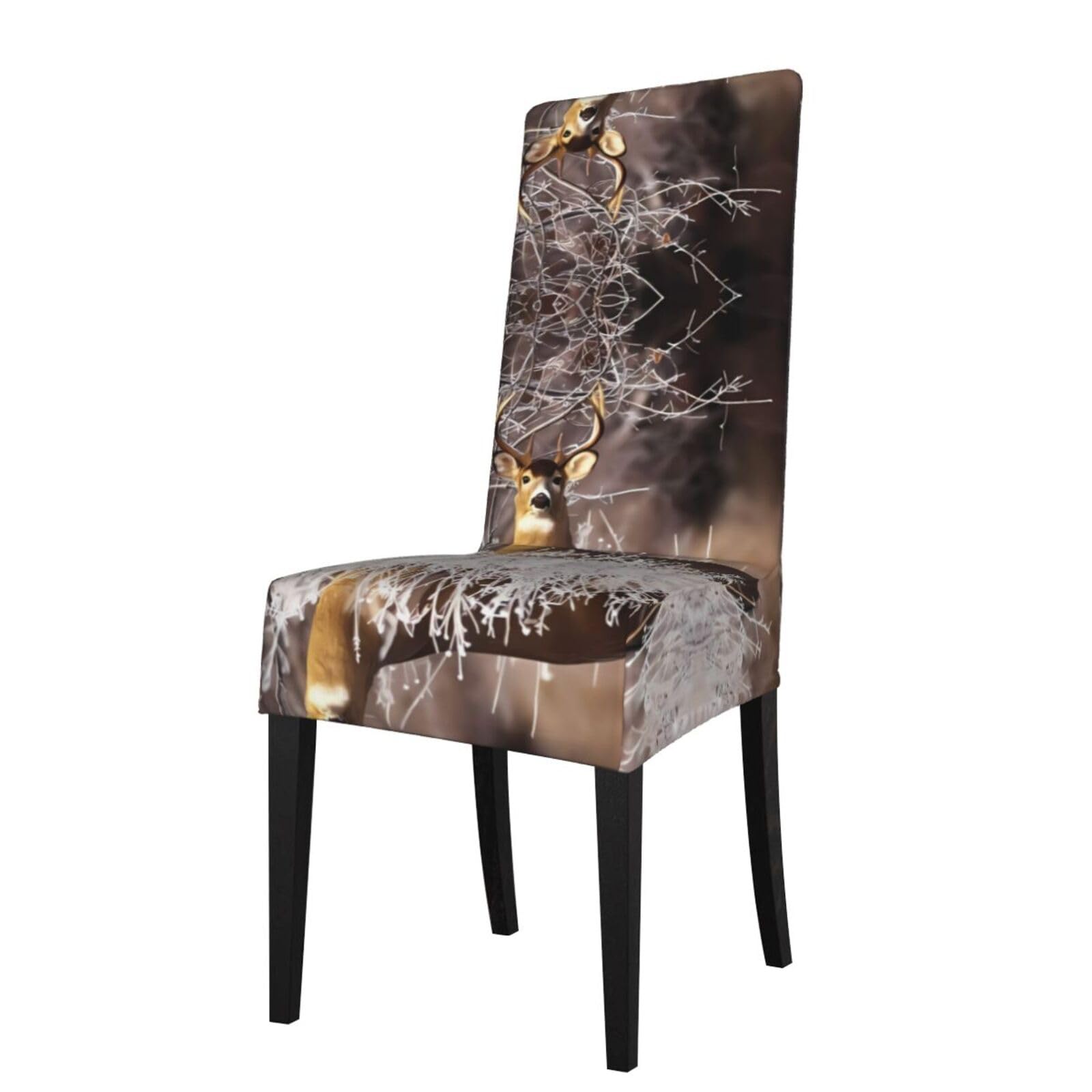 Hjfczh Black Free Deer Prints Dining Chair Throw Covers – Stretchy Spandex Furniture Layers For Refreshing Your Space - No Ironing Needed