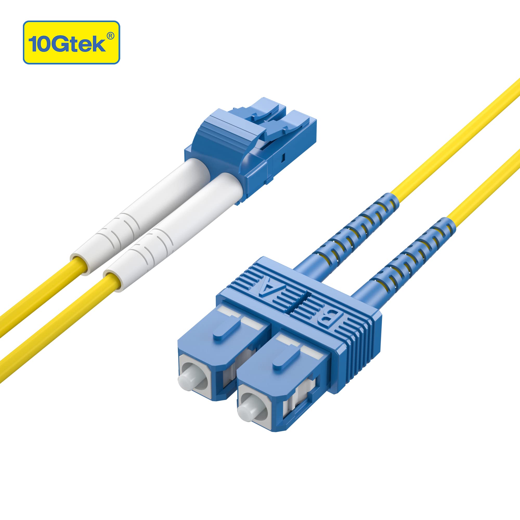 10Gtek Fiber Patch Cable - LC to SC OS2 1G/10G Singlemode Jumper Duplex 9/125 LSZH Fiber Optic Cord, Yellow, 3-Meter(9.8-ft), 2-Pack