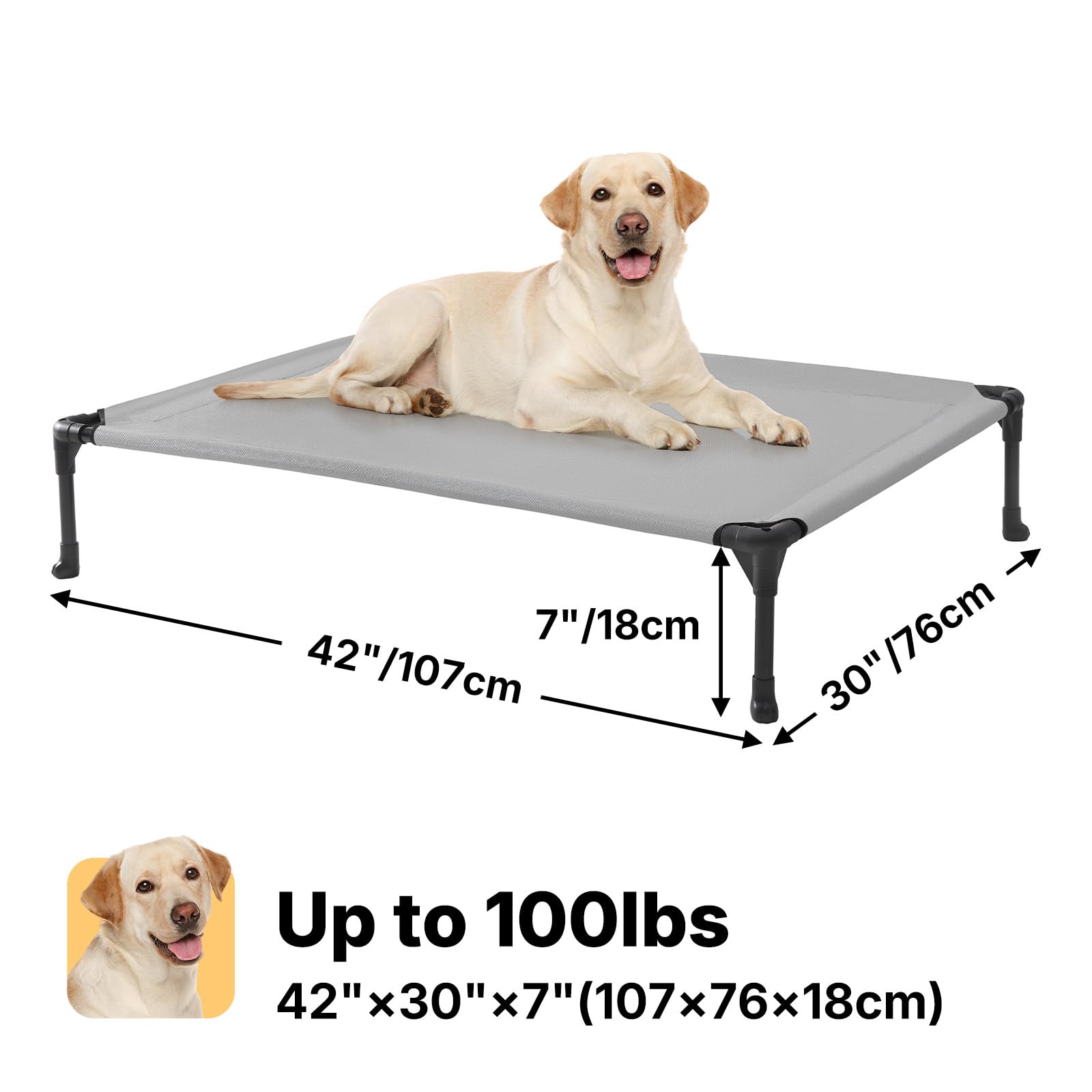 Veehoo Lit pour Chien - Lit Surélevé et Aéré pour Animal de Domestique, Tissu Textilene Rafraîchissant, L, Gris
