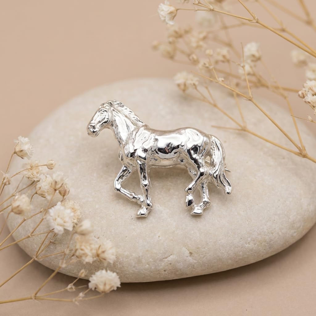 Alexander Castle 925 Sterling Silber Pferdebrosche für Frauen - Damen Brosche Pin mit Schmuck Geschenk Box - 34mm x 30mm