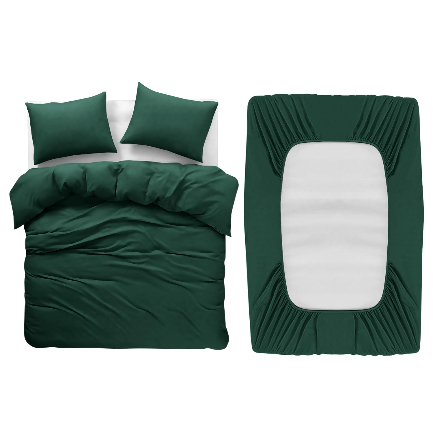 BedLooms 4 Piece King Size Bedding Set Emerald Duvet Cover Sets Fitted Sheet with Pilow cases King Size Duvet Set Soft and Fade Resistant Brushed Microfiber Bedding Quilt Cover Set — image 1
