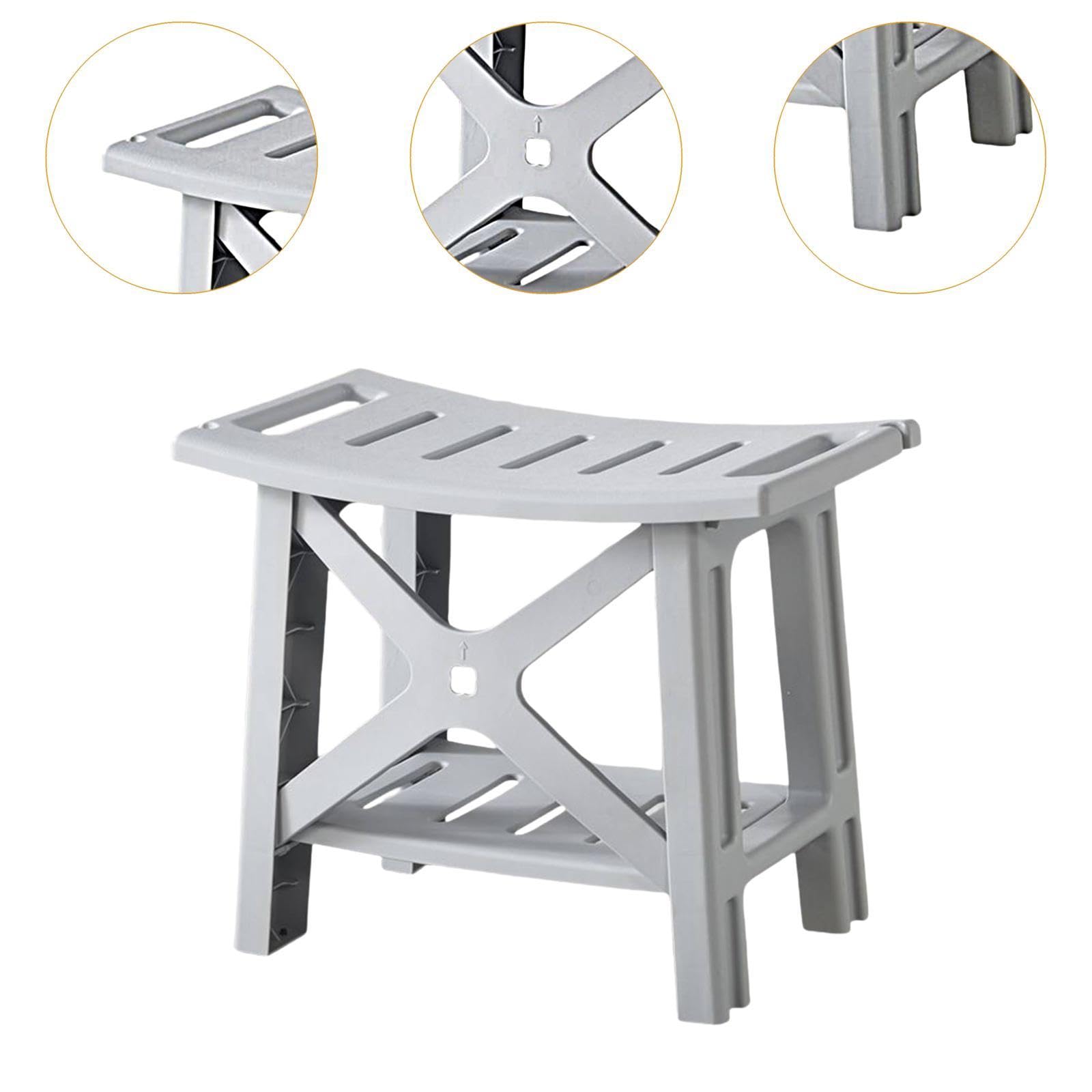 Banco de Ducha Taburete Esquina para Ducha Asiento Baño Silla SPA con Repisa Portátil Material Resistente a Repetido Uso Adecuado para Habitación, Gris, Individual