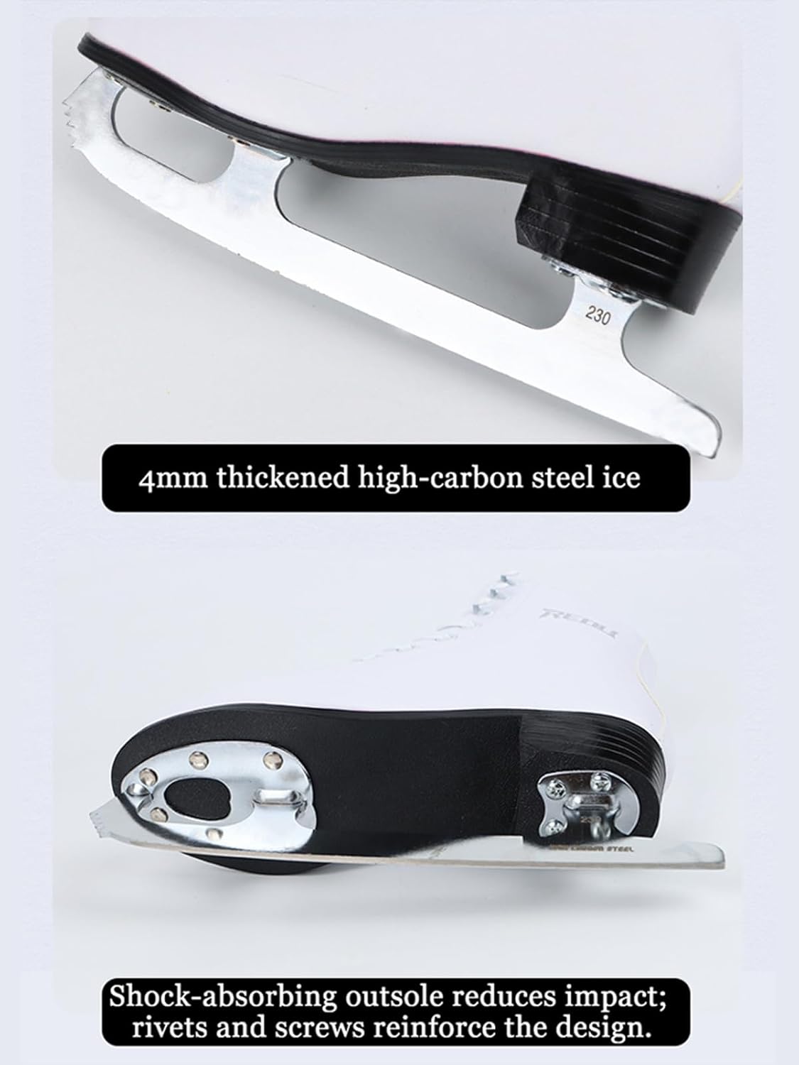 Figure Skates, Ice Skates, High Carbon Steel Blades, Multiple, Shock-Absorbing Soles, for Ice Skating & Recreational Figure Skating