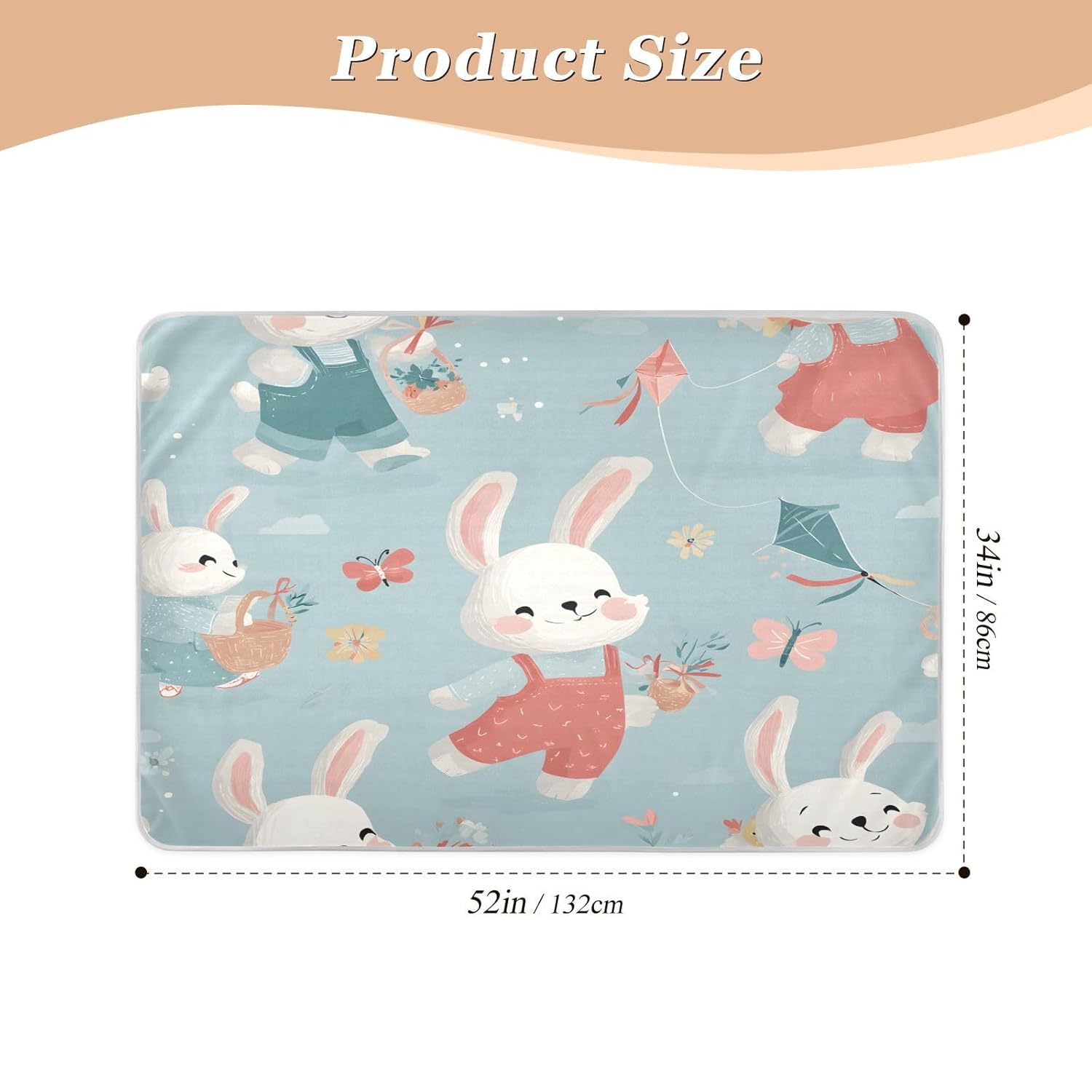 Bunnies and Kites Pattern Change Mat, Diaper Changing Pads for Baby, 3Layers Waterproof Change Pad Foldable Absorbent Mats for Women, Reusable Incontinence Underpads for Patient 34''x52''