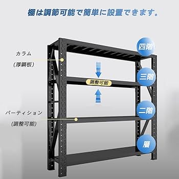 Amazon｜Vzxdzn スチールラック 幅200 業務用 メタルラック 4段 棚