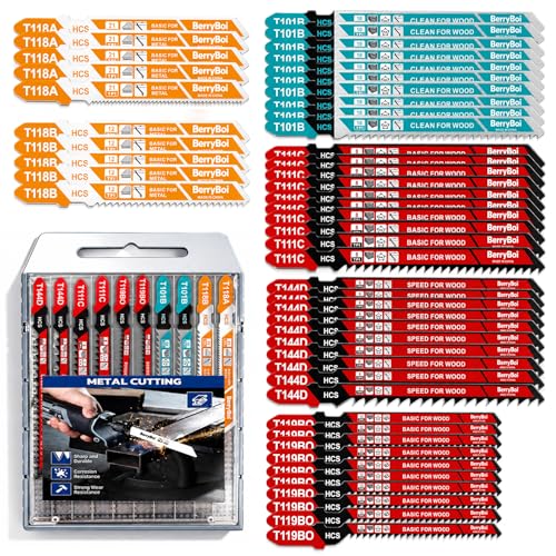 50-PCS T-Shank Jigsaw Blades Set for Wood & Metal Plastic Cutting Assorted Jigsaw Blades with Plastic Case(T118A/T118B/T101B/T119BO/T111C/T144D)