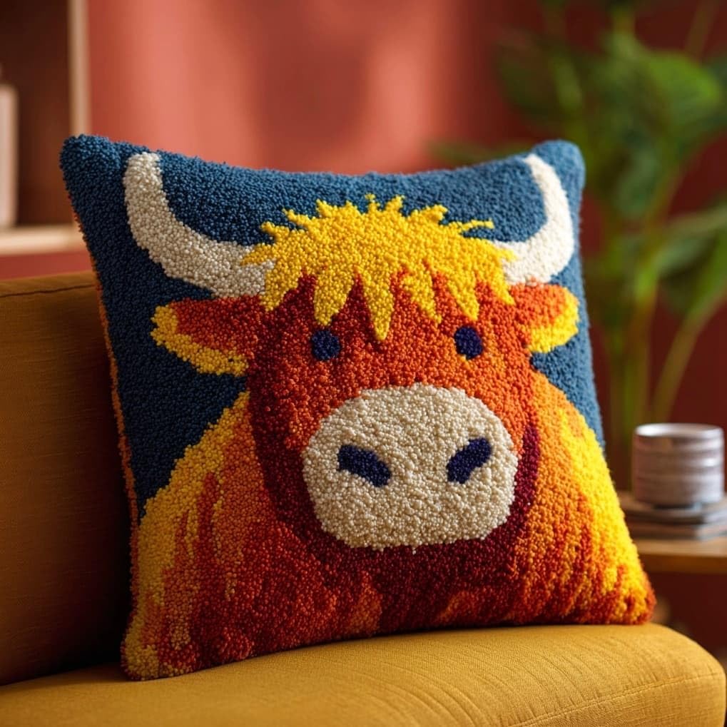 Axiangzik Highland Cattle Latch Hook Pillow Kit For Beginners,