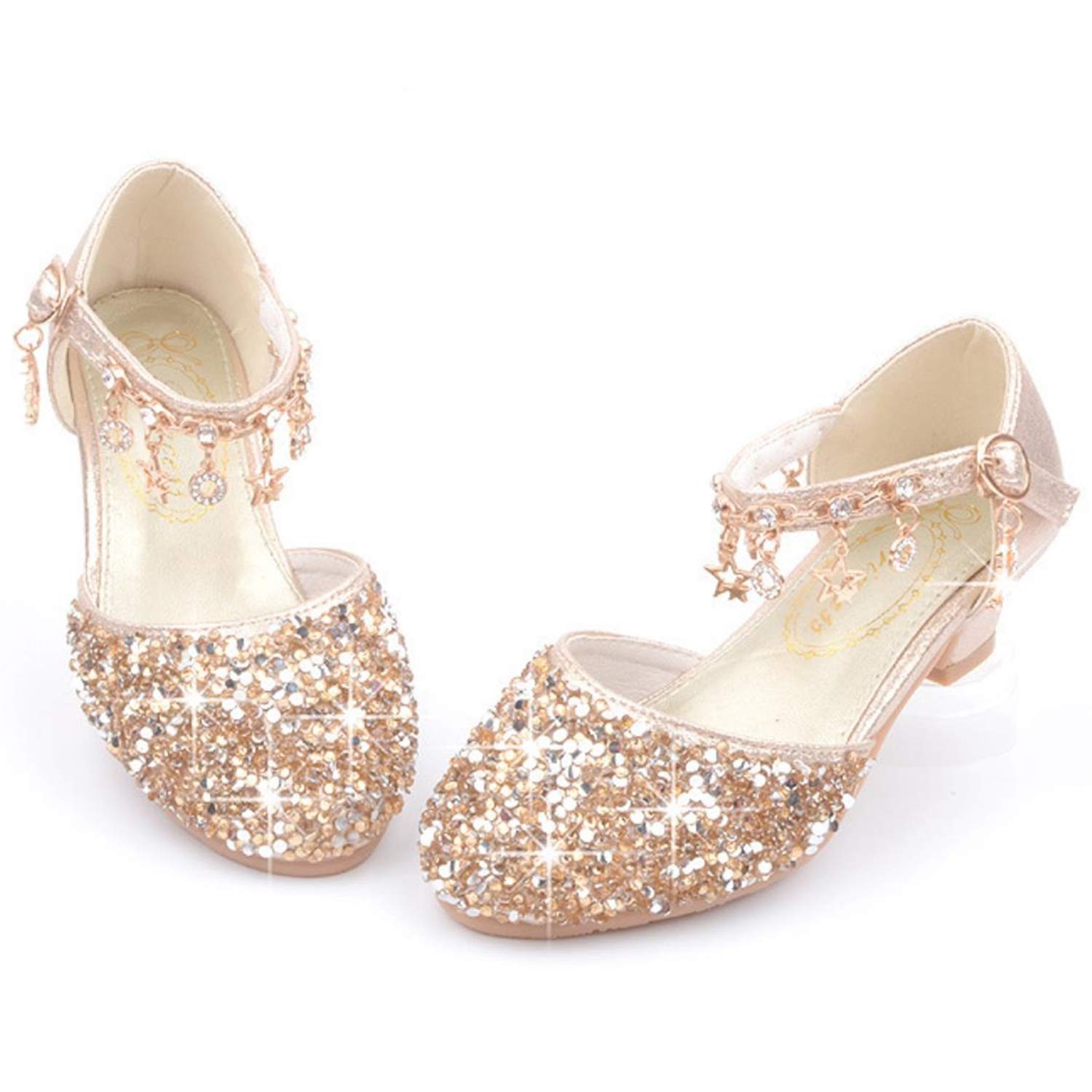 Scarpe con Tacco Ragazza Ballerine Bambina Cerimonia Festa Lustrino Nozze Scarpe da Principessa Eleganti Danza Latina Bambini Tacco Sandali EU26-38