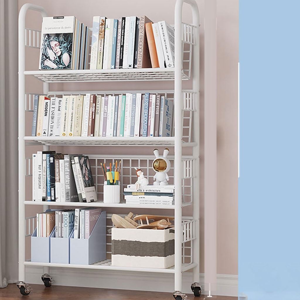 FUYAO 360° Steering Wheels Moveable Bookshelf - Multifunctional Rolling Utility Cart Rack for Household Storage