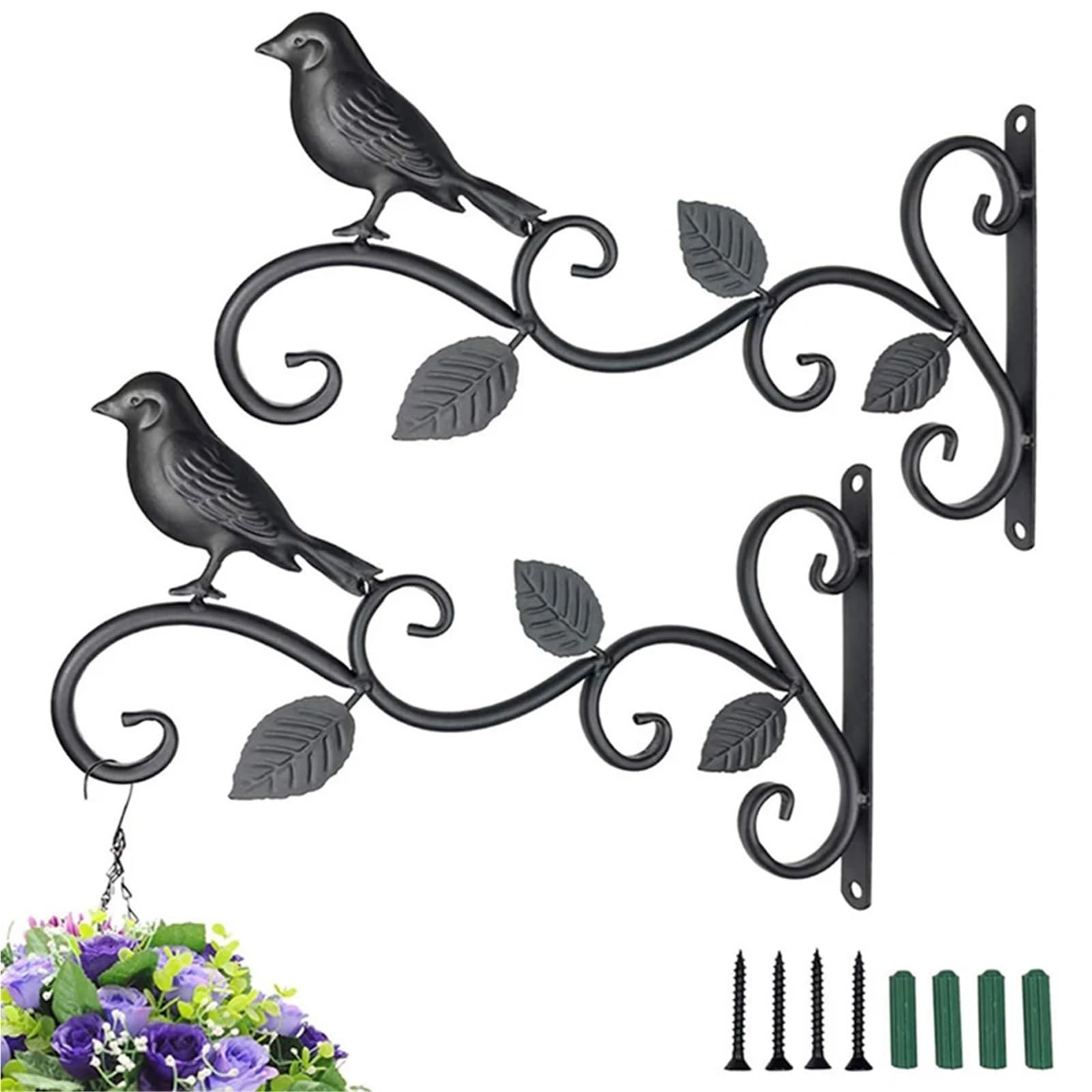 2 supporti for cestini sospesi, da parete, in metallo, for appendere mangiatoie for uccelli, for fiori Per Vasi Sospesi(Black C)