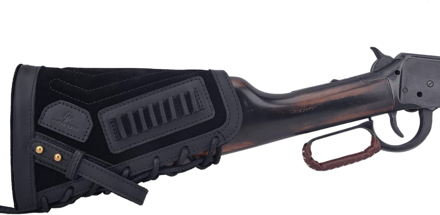 Cowhide Leather Recoil Pad Rifle Buttstock Cheek Rest Pad with Shell Hoder for Left Right Handed