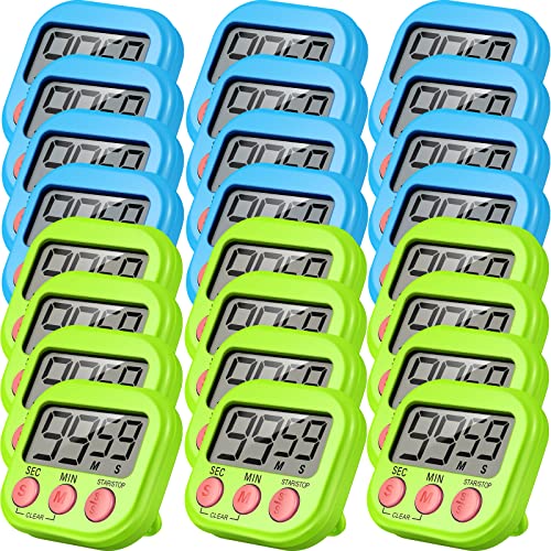 24 Pieces Digital Kitchen Timer Magnetic Timers For Classroom Bulk On/Off Switch Minute Second Count Up Countdown Big Lcd Display Loud Alarm For Exercise Cook Baking Teacher Kids(Blue, Green) #TOP10