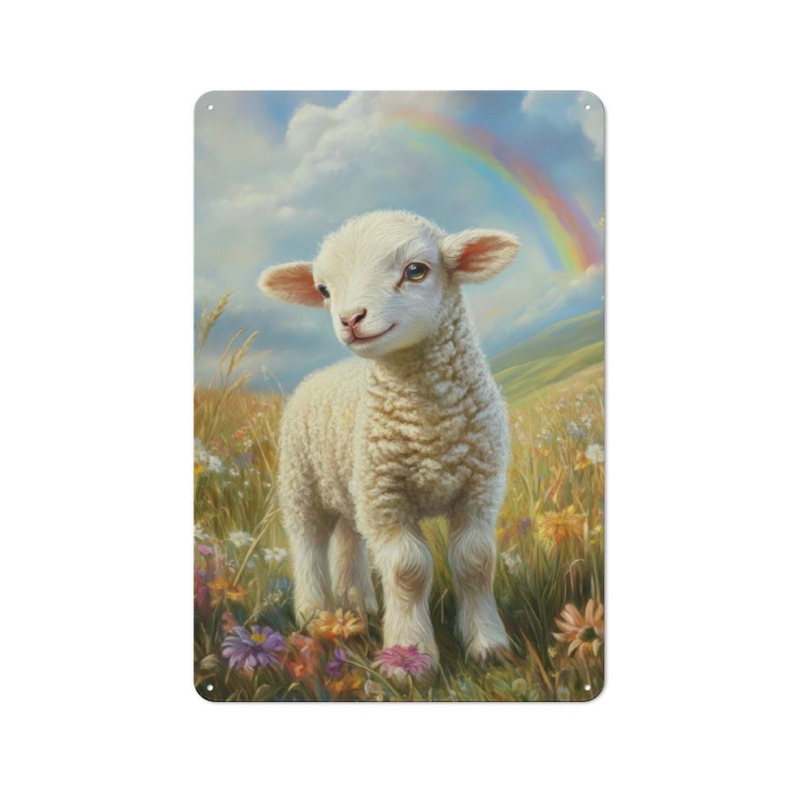 Junmoney Lamb In A Meadow Vintage Metal Wall Decor 30X20cm, Tin Wall Sign For Coffee Bar, Kitchen, Bistro Or Tea Corner