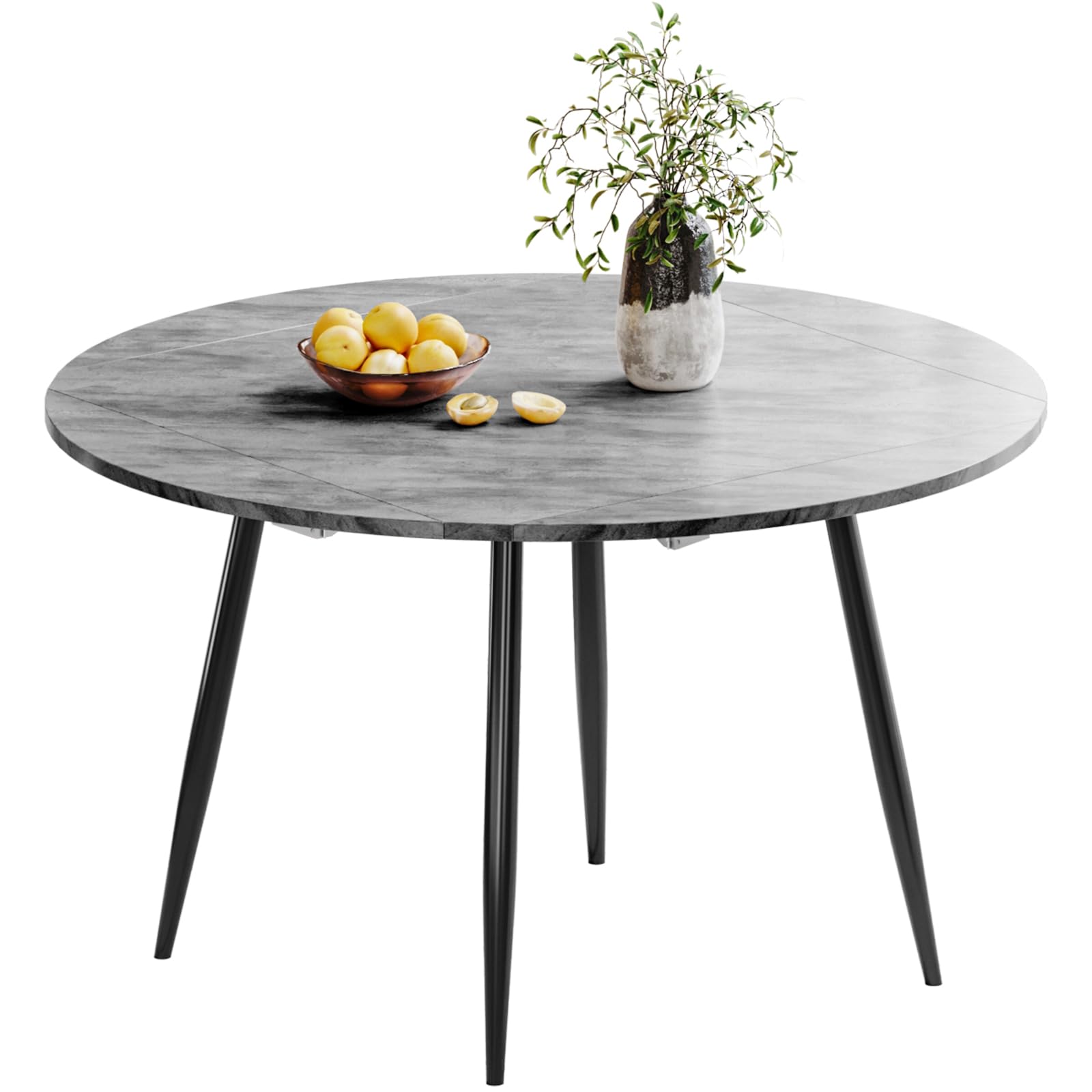 Luxstein Extendable Dining Table, 120 cm Round Marble Effect Kitchen Table for 4-8 People,Drop Leaf Table for Dining Room,Kitchen