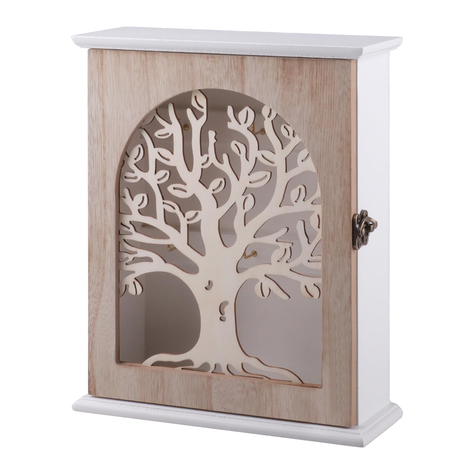 Portachiavi in legno, cassetta portachiavi con chiave a forma di albero della vita, armadio portachiavi in legno vintage per ingresso, corridoio, ufficio
