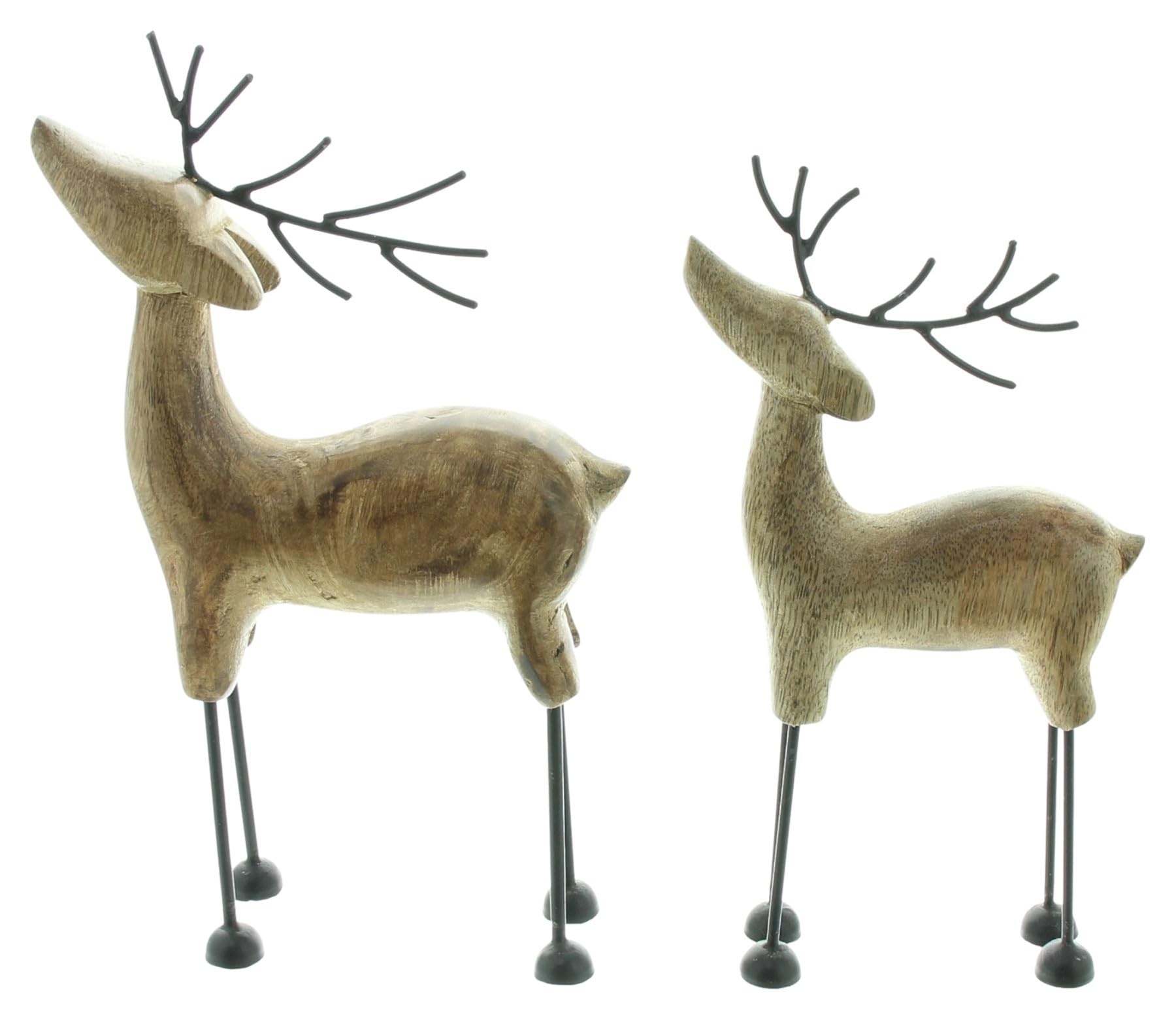 Dekoleidenschaft 2X Dekofigur Rentier aus Mango Holz & Metall, 24 + 27 cm hoch, Winterdeko, Weihnachtsdeko, Weihnachts-Figur stehend, für Wohnzimmer & Tischdeko