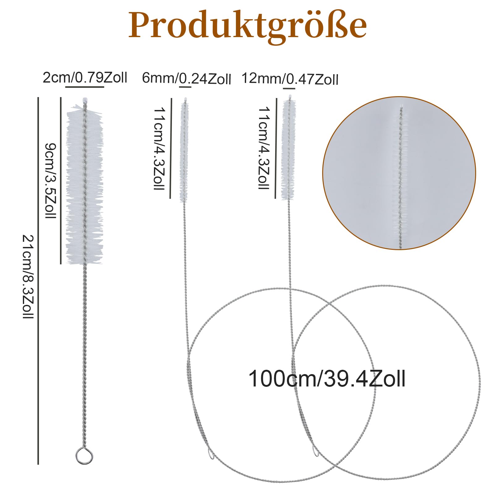 4 spazzole per tubo, spazzola per la pulizia in acciaio inox, 1 m, spazzola per bottiglie, spazzola extra lunga, spazzola per tubo di paglia, tubo, bottiglie, scarico frigorifero