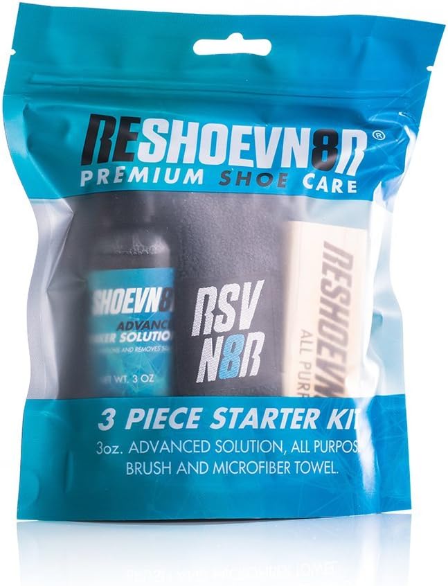 Reshoevn8r 3 Pc Starter Shoe Cleaning Kit - 3 Oz. All Natural Solution (85ml), All-Purpose Brush, Towel, Suitable for Suede,Mesh,Sneakers,Trainers & More
