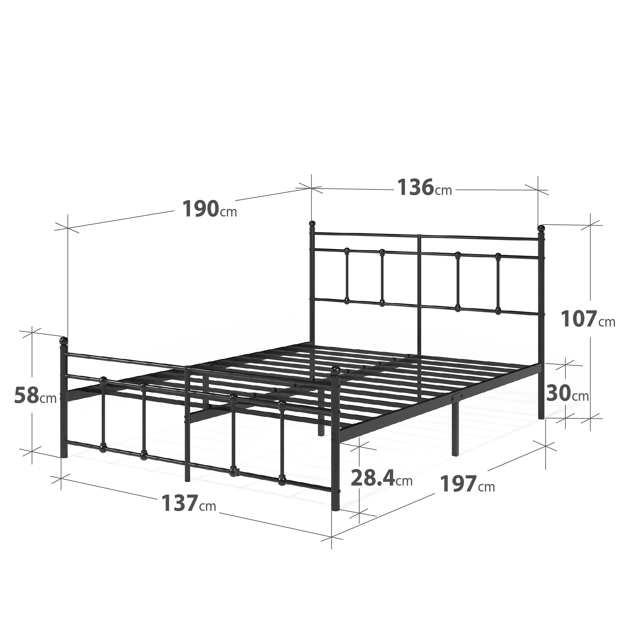 Zinus Nicholas Marco de Cama de Metal con Cabecero y Piecero, 135 x 190 cm, 31 cm Alto, Colchón de Acero, Fácil Montaje