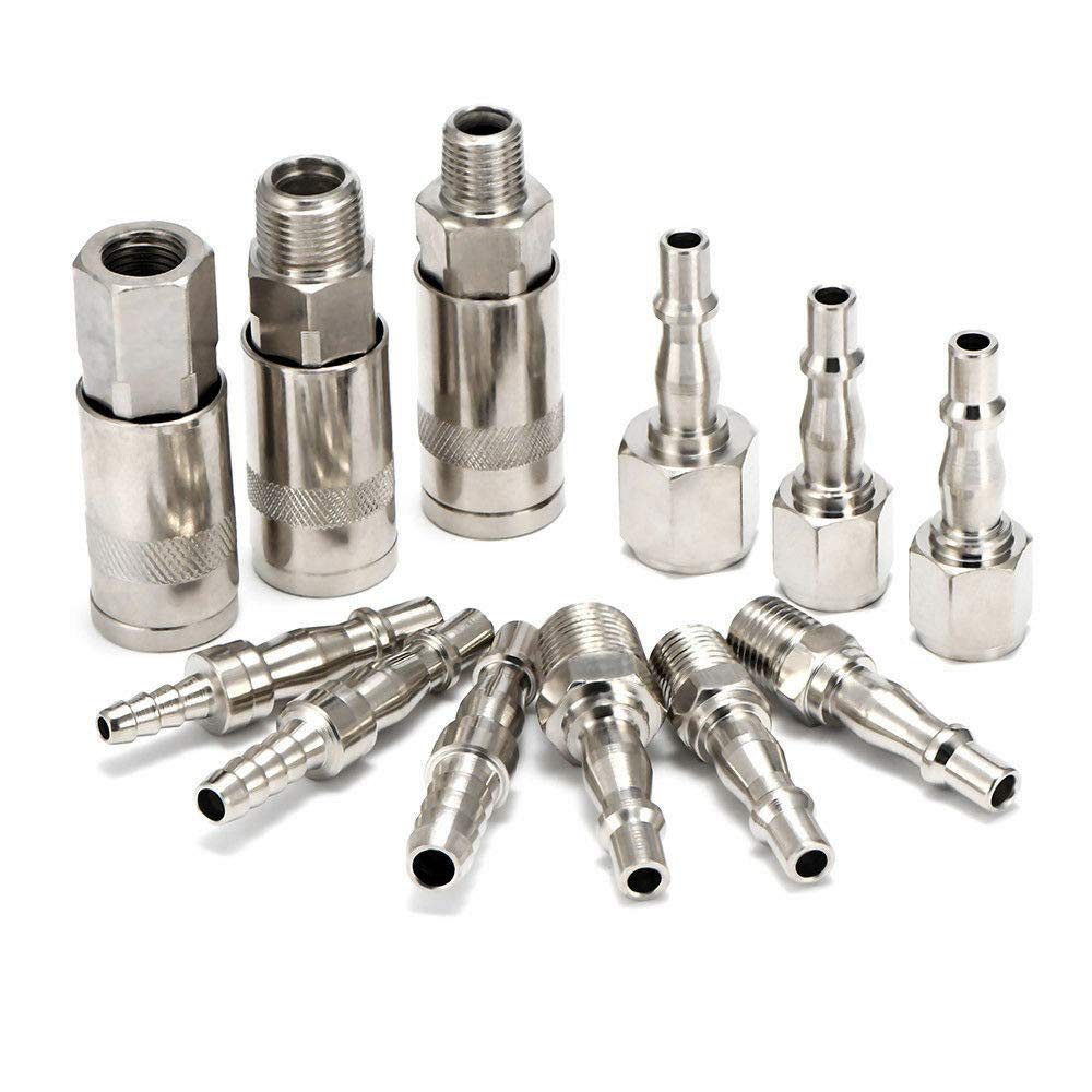Conector para herramientas hidráulicas (4 unidades, 1/4 pulgadas (0,6 cm), BSP, macho y hembra) liberación rápida, plateado