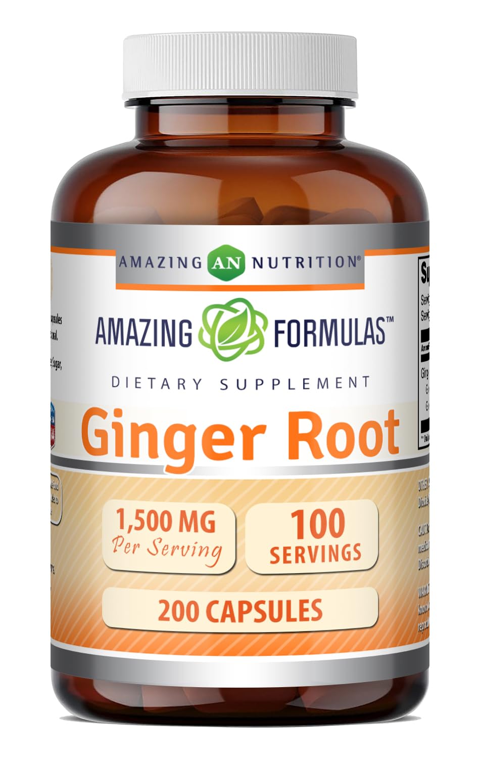 Amazing Formulas Ginger Root 4:1 Supplement | 1500 Mg Per Serving | Capsules Supplement | Non-GMO | Gluten Free | Made in USA (1 Pack | 200 Count)