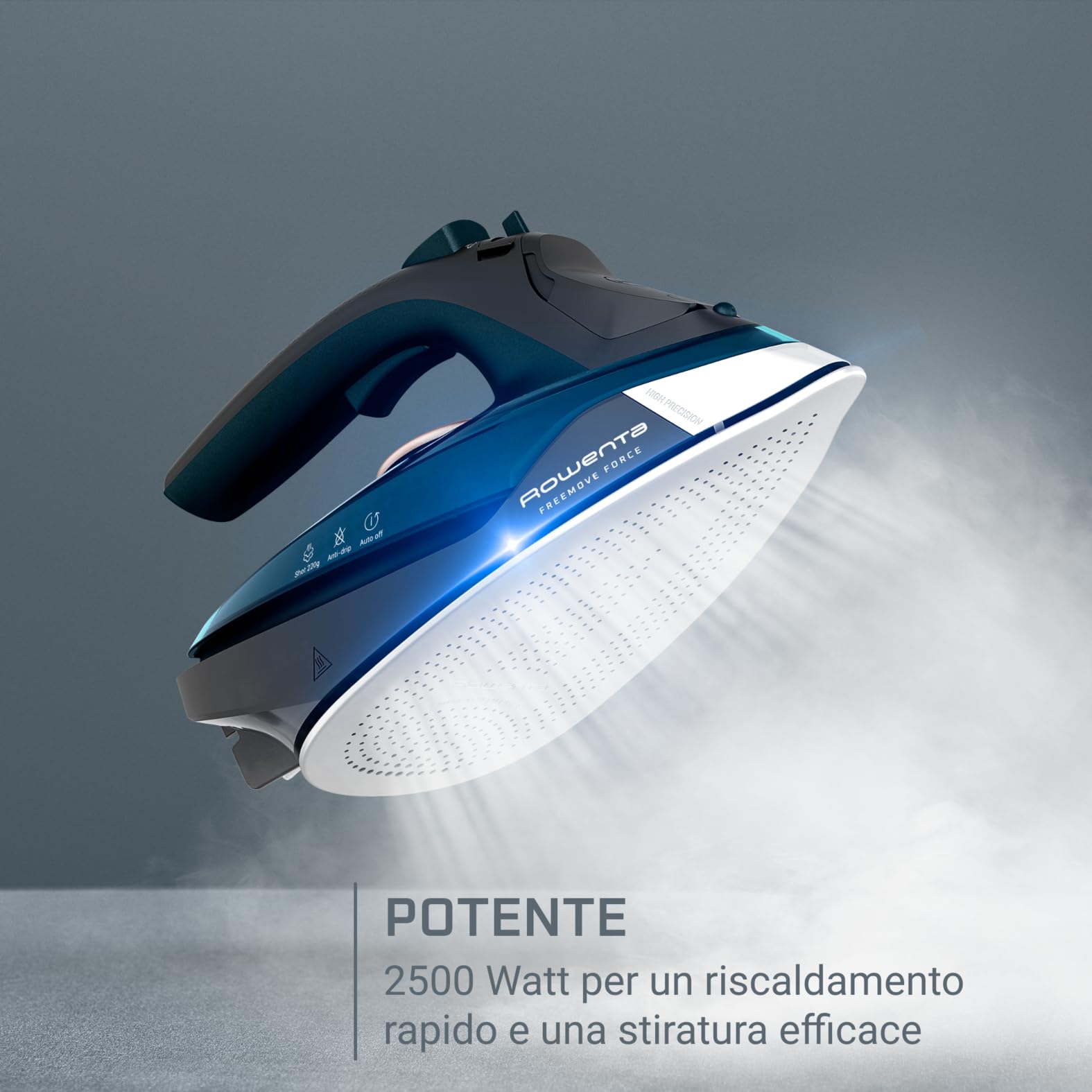 Rowenta Freemove Force, Ferro a Vapore Senza Filo: Efficace, Leggero, con Riscaldamento Rapido e Ricarica Veloce. Getto di Vapore da 40 g/min, Spegnimento Automatico, Modello DE6725D1.