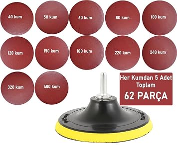 Cırt Zımpara Seti 62 Parça 115 mm Avuç Taşlamaya Uygun + Matkap Aparatı