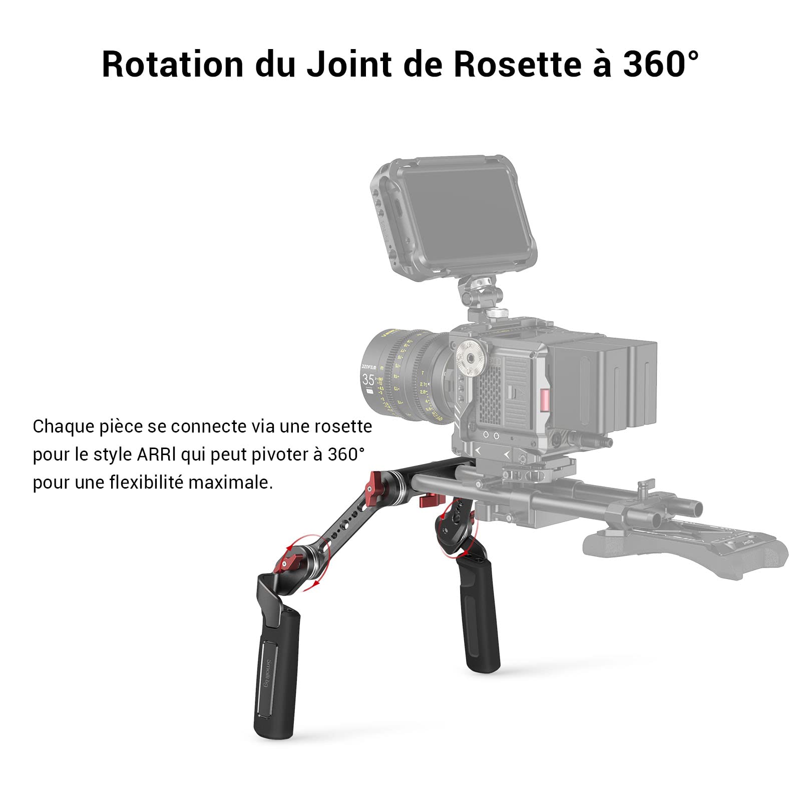 SMALLRIG Poignée Kit, Support Epaulière Rig pour 15mm Rod Clamp Système avec Bras d’Extension Poignée - 2002F