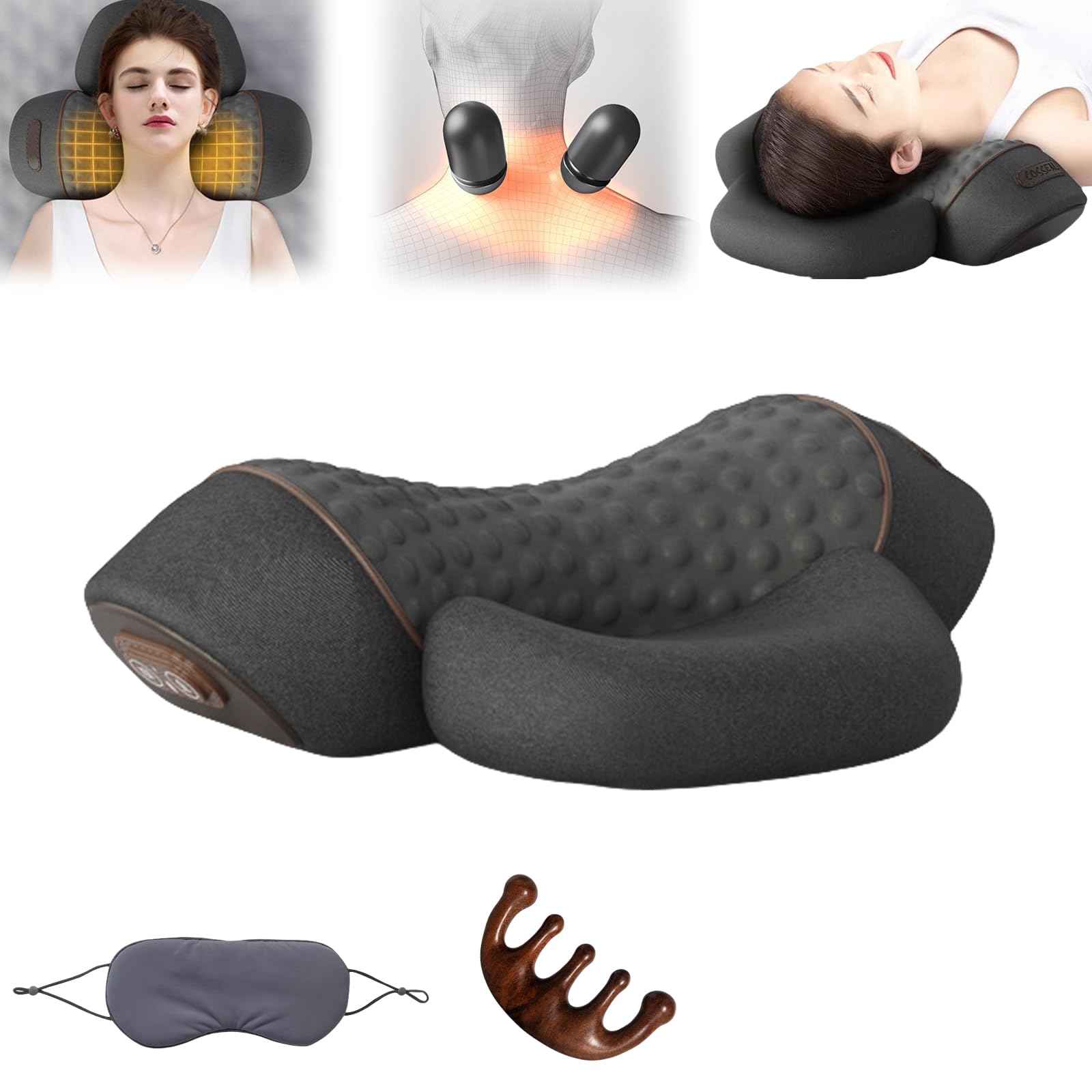Generico Massaggiatore Per Il Collo 3in1, Relief Massager For Neck, Cuscino Cervicale Con Calore E Trazione, Massaggio Profondo Rilassamento, Alleviare Dolore Muscolare&Tensione (Black)