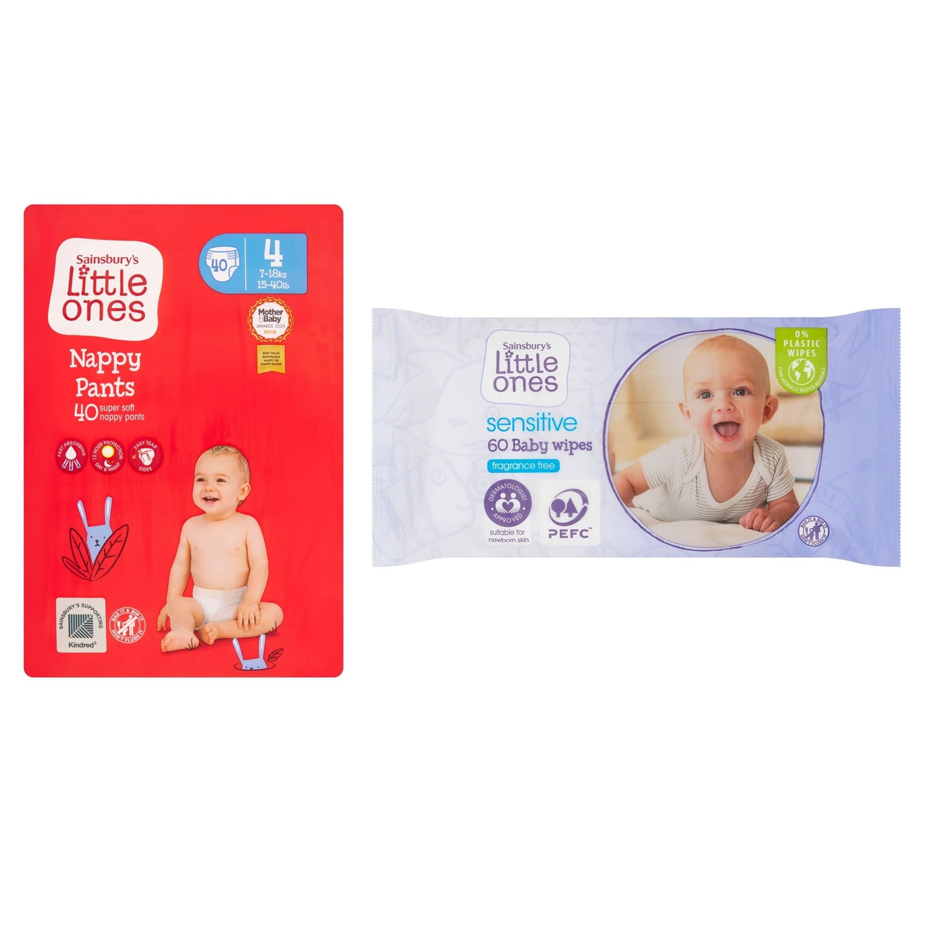 Little Ones Size 4 Nappy Pants 40 Pack + 60 Fragrance Free Baby Wipes