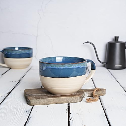 Miniatura 10 de Bosmarlin Juego de 2 tazas de café grandes de cerámica, 23 onzas, tazones de sopa jumbo con asas, aptos para lavavajillas y microondas (multicolor)