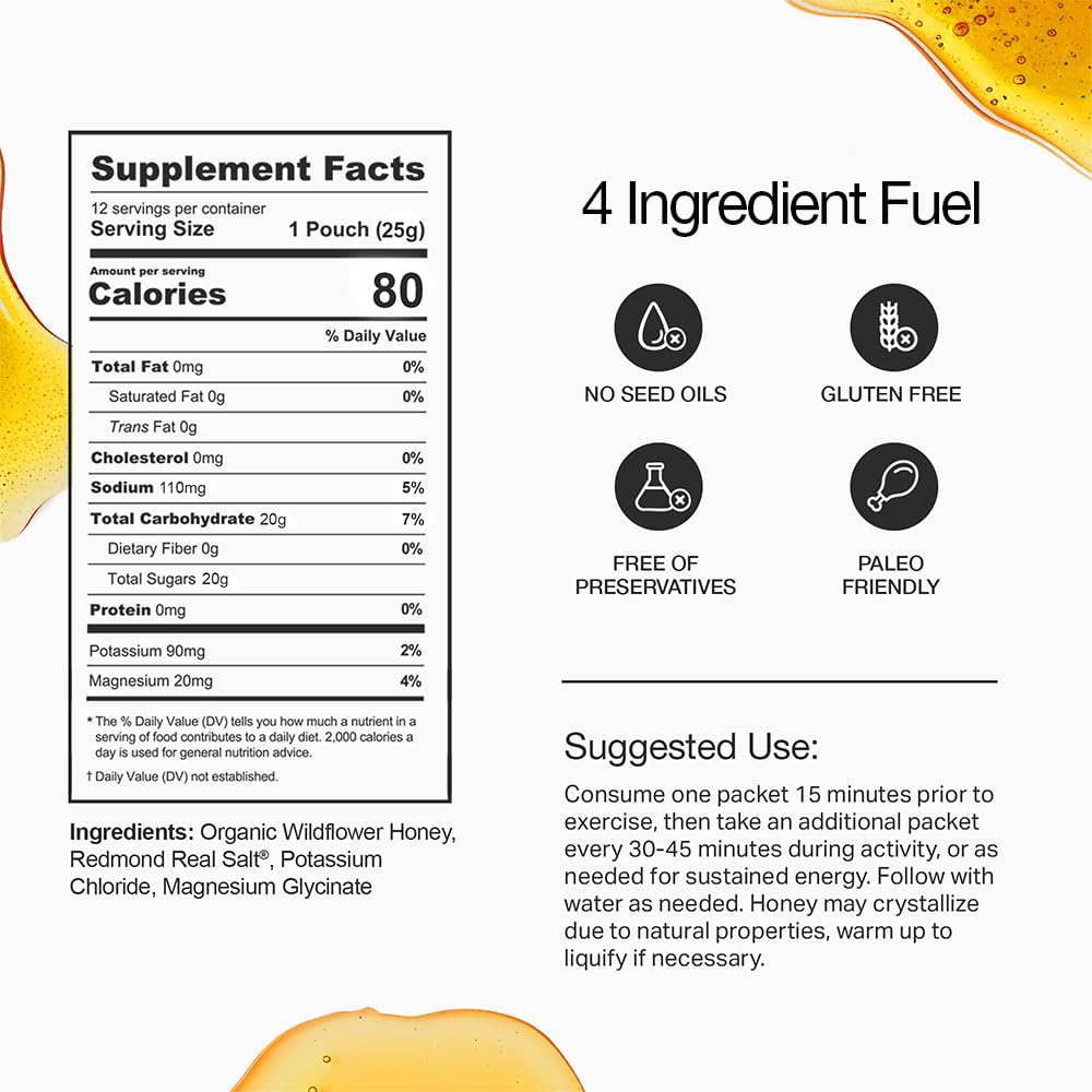 HNY+ Organic Honey Energy Gel with Electrolytes, Caffeine Free, 12ct — Amazon image 5