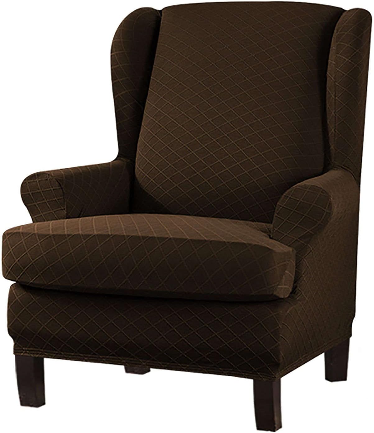 Jacquard Stretch Wing Chair Cover, 2 Piece Microfiber Wingback Chair Cover Thick Armchair Covers for Living Room Pets Cat Dog-black-2Case