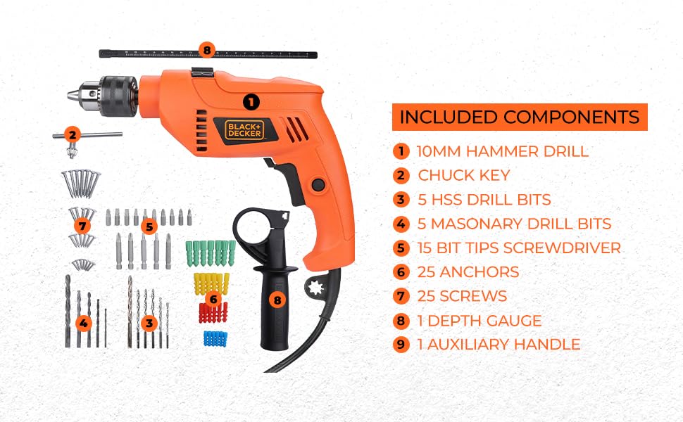 BLACK+DECKER HD555KA50 550W 13mm Variable Speed Reversible Impact Drill Kit with 50 Accessories Kitbox for Home and Professional use - Image 4 thumbnail