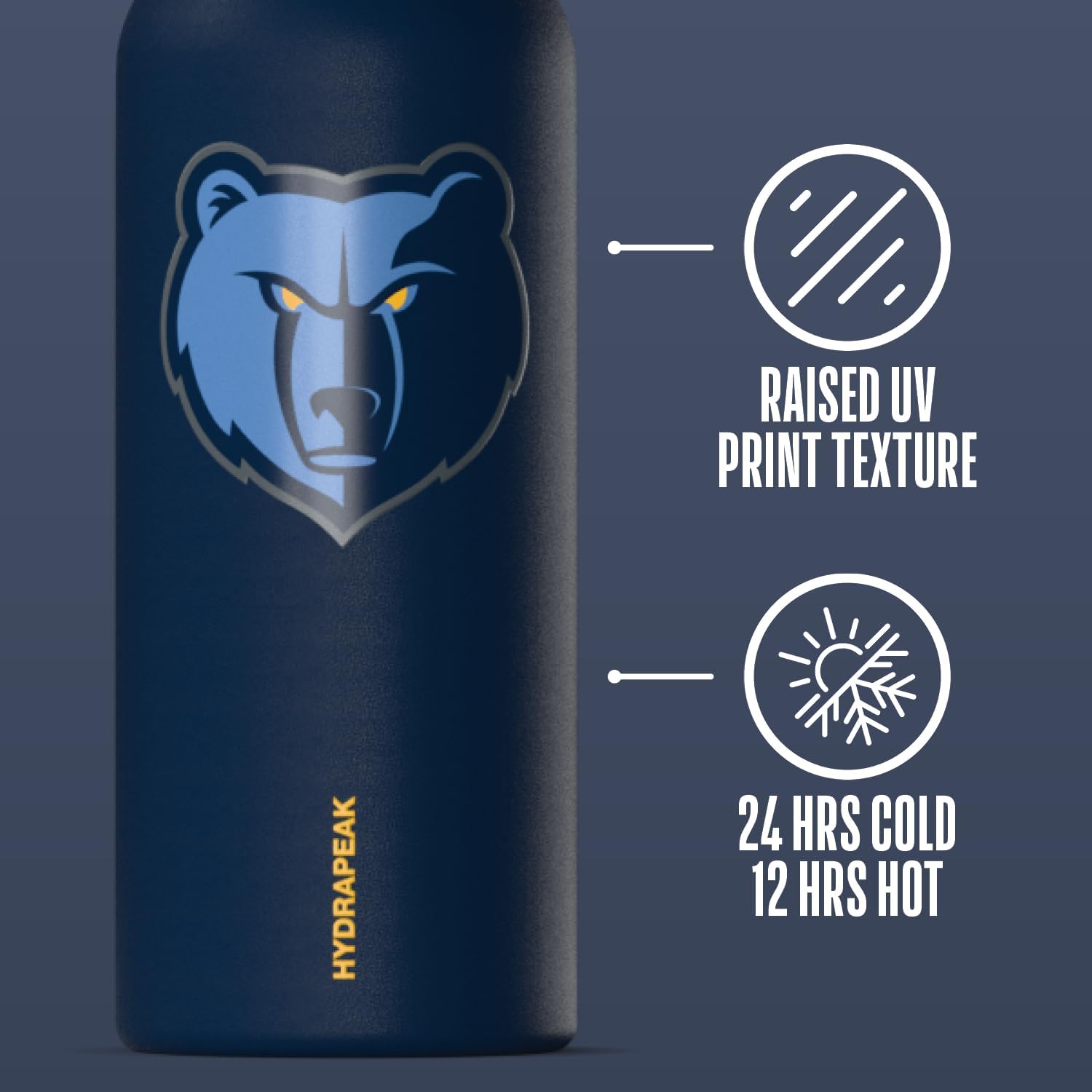 Hydrapeak x NBA Officially Licensed Memphis Grizzlies Oasis 32 oz Water Bottle with Chug Lid Push Button, Stainless Steel Water Bottle No Straw, 32 oz Insulated Water Bottle