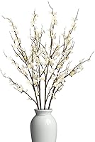 Ammyoo 4Pcs 37" Silk Cherry Blossom Branches Artificial Flowers White - Faux Long Stem for Wedding Home Office Spring Decor