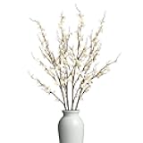 4Pcs Cherry Blossom Branches Artificial Flowers for Spring Summer Indoor Decoration,Faux Long Stem Artificial Flowers for Wedding Home Office Bedroom Party Table Centerpieces Decor(White)