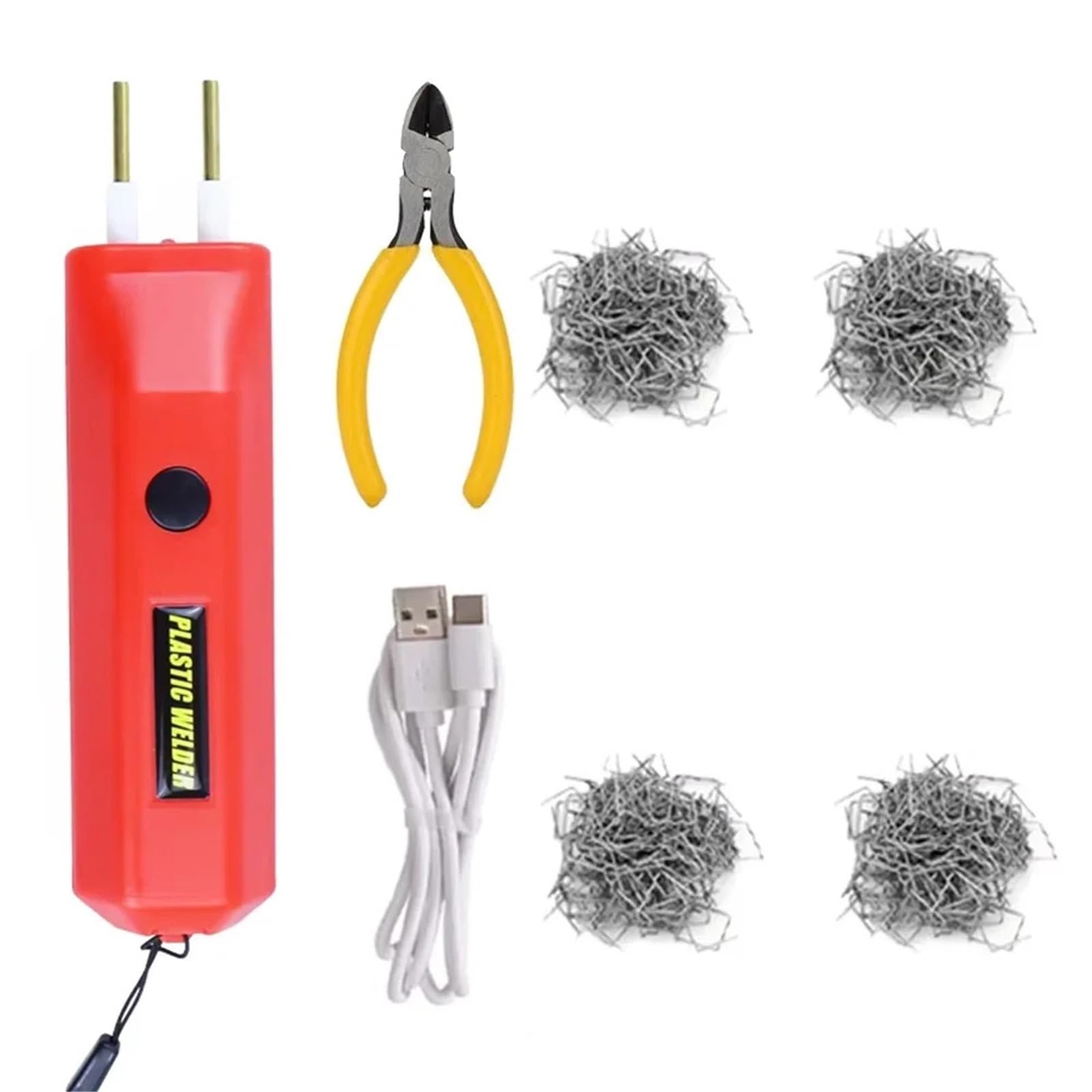 Heißtacker Maschine Drahtloses Kunststoffschweißset mit 200 Klammern, batteriebetrieben USB-C Akku,Schweissset für Plastiktacker (Red-Kit-With-Tool)