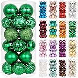 XmasExp 24ct Christmas Ball Ornaments Shatterproof Christmas Ornaments Set Decorations for Xmas Tree Balls 40mm/1.57' (1.57'', Green)