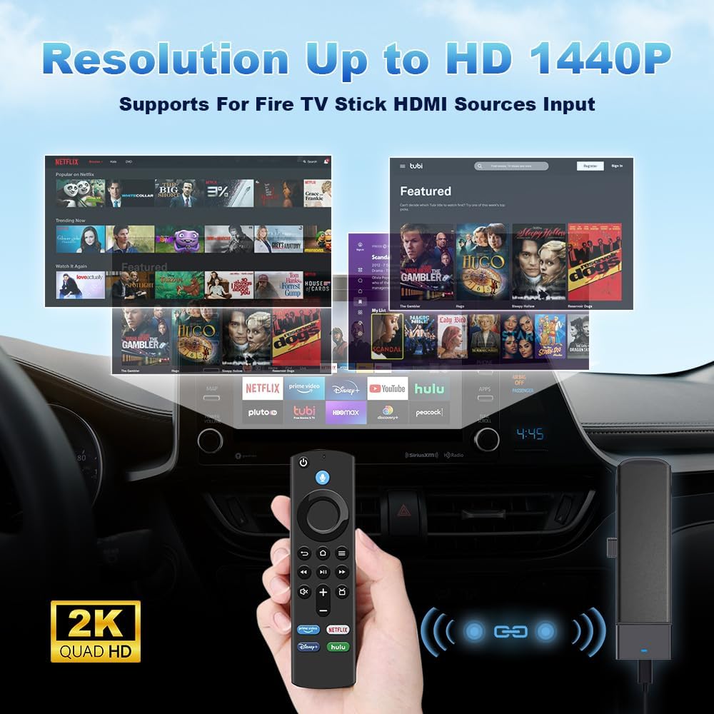 Carlinkit FireDrive Link Pro showing resolution up to HD 1440P for Fire TV Stick HDMI sources