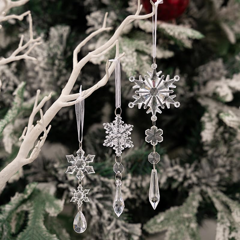 Dwafill 20 Piezas Acrílico Decoración Navideña, Decoración Navideña Adornos del Árbol de Navidad de Cristal, Carámbanos de acrílico,árbol de Navidad Adornos Colgantes Conjuntos