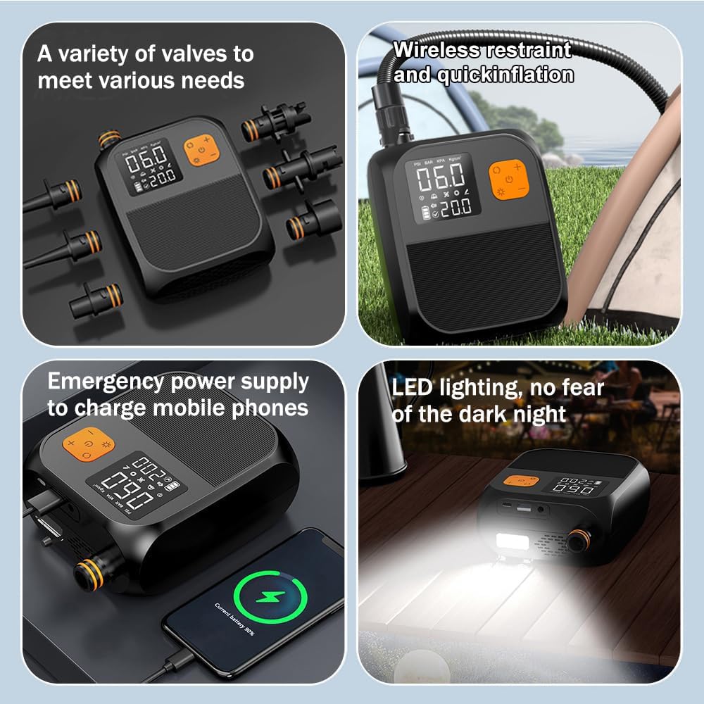 OBEST Pompa Elettrica SUP 25PSI,8000mAh Pompa SUP Ricaricabile Gonfiaggio Intelligente Arresto Automatico,Elettrico Aria Pompa Portatile per Tavole da Paddle