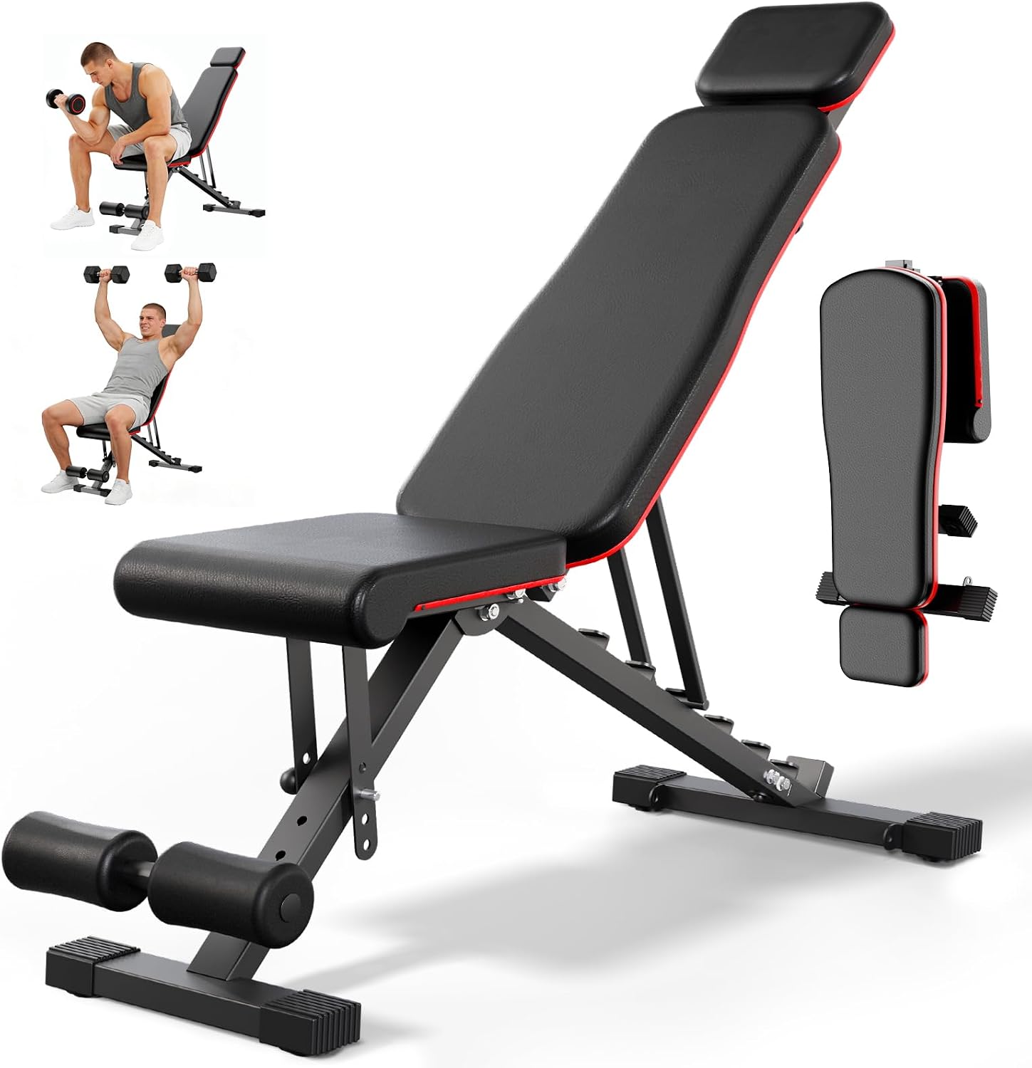 Adjustable Weight Bench for Home Gym, 1000 Lbs Heavy Duty Foldable Workout Bench, 7-Level Backrest & 4-Level Seat with Adjustable Headrest, Wider Seat Gym Bench, Space-Saving Strength Training Fitness Equipment for Small Apartments