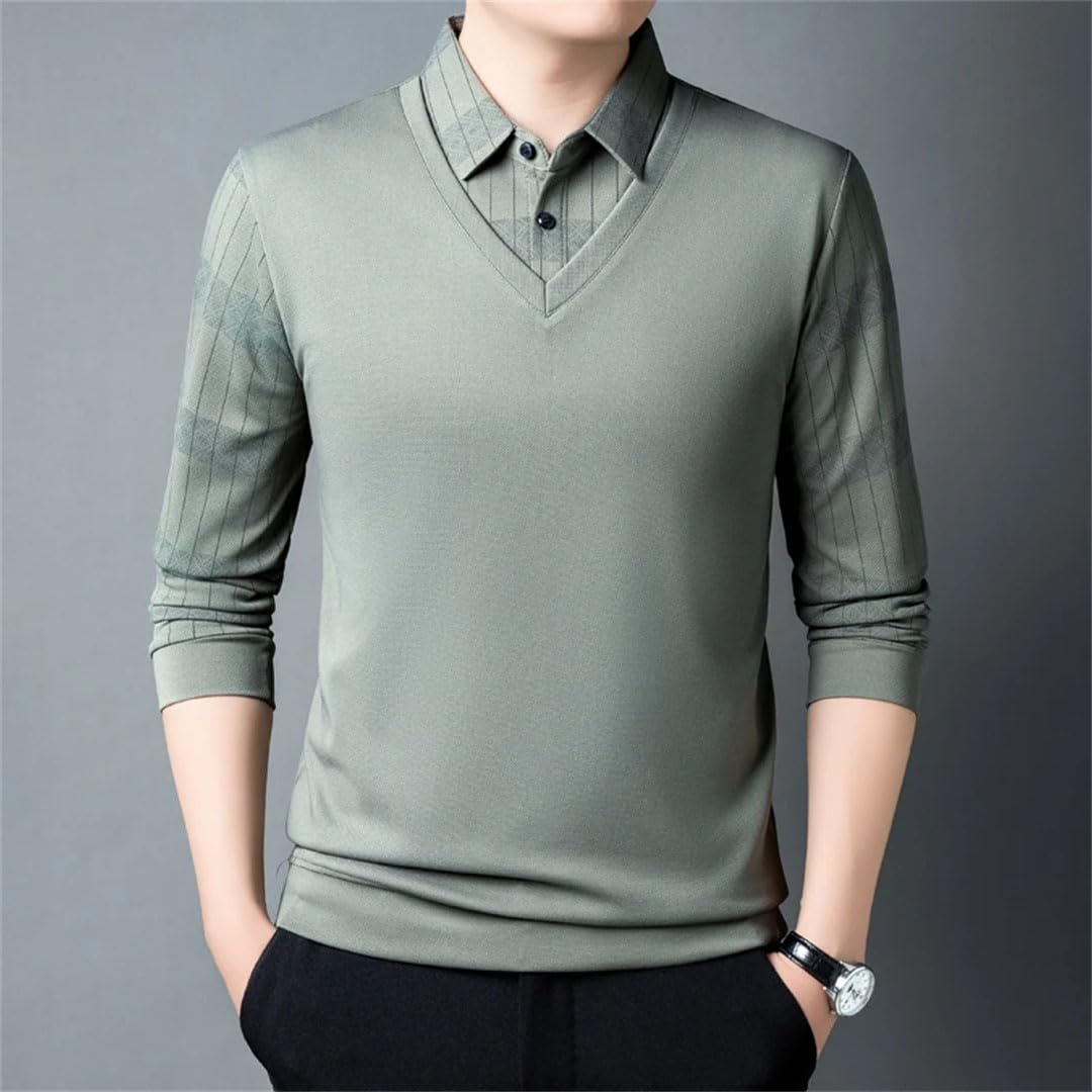 Camiseta de manga larga con botones y cuello vuelto para hombre