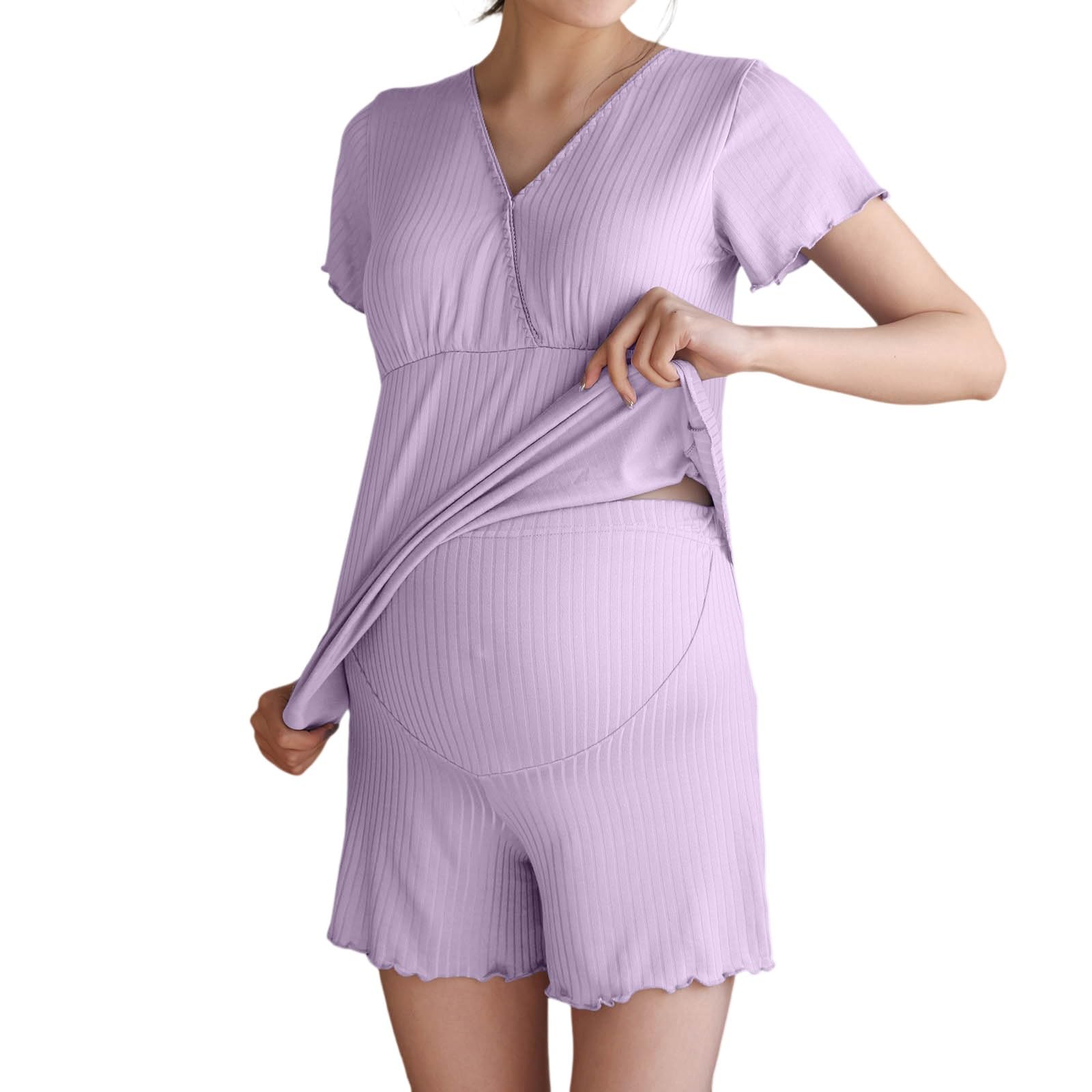 WWricotta Pigiama Allattamento Post-Parto - Reggiseno Integrato, Morbido e Confortevole, per Mamme Che allattano, Pratico e Accogliente